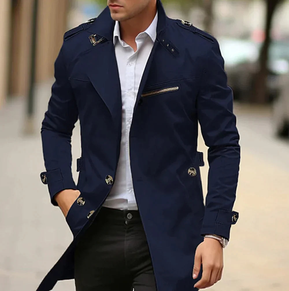 Herren Klassischer Trenchcoat Schwarz