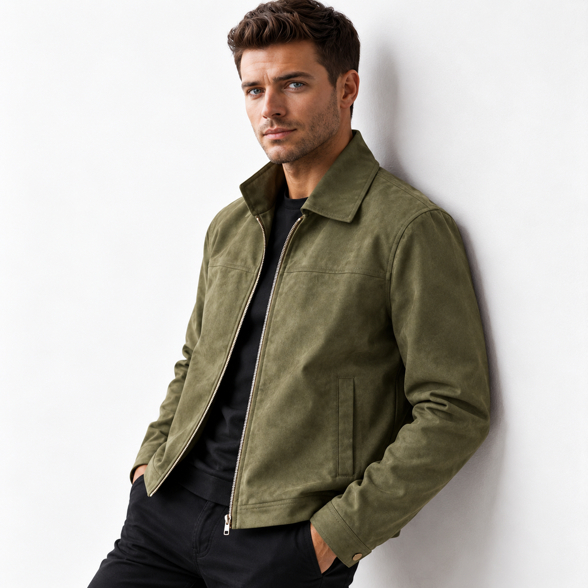 Herrenjacke aus Polyester mit Reißverschluss und Stehkragen