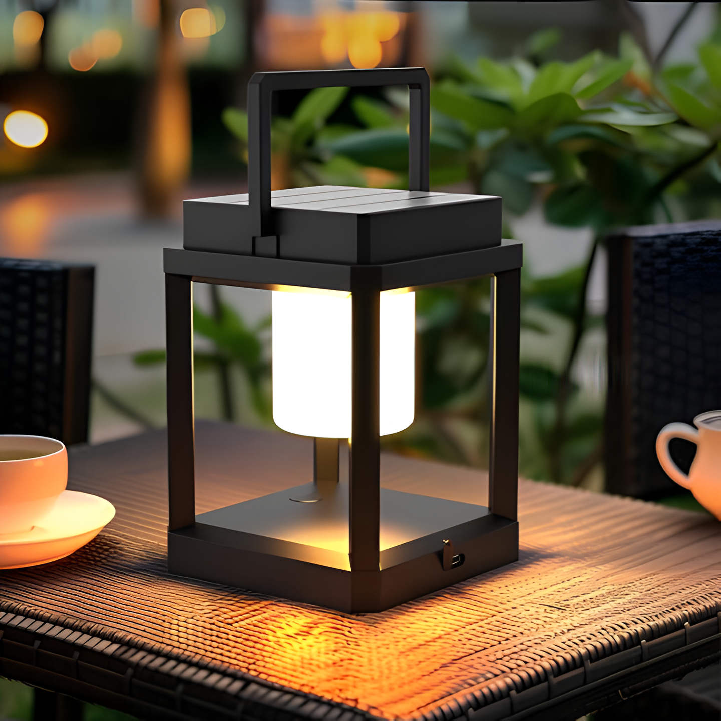 Lunistra - Elegante schwarze tragbare Solarlaterne mit USB-Ladefunktion für den Garten
