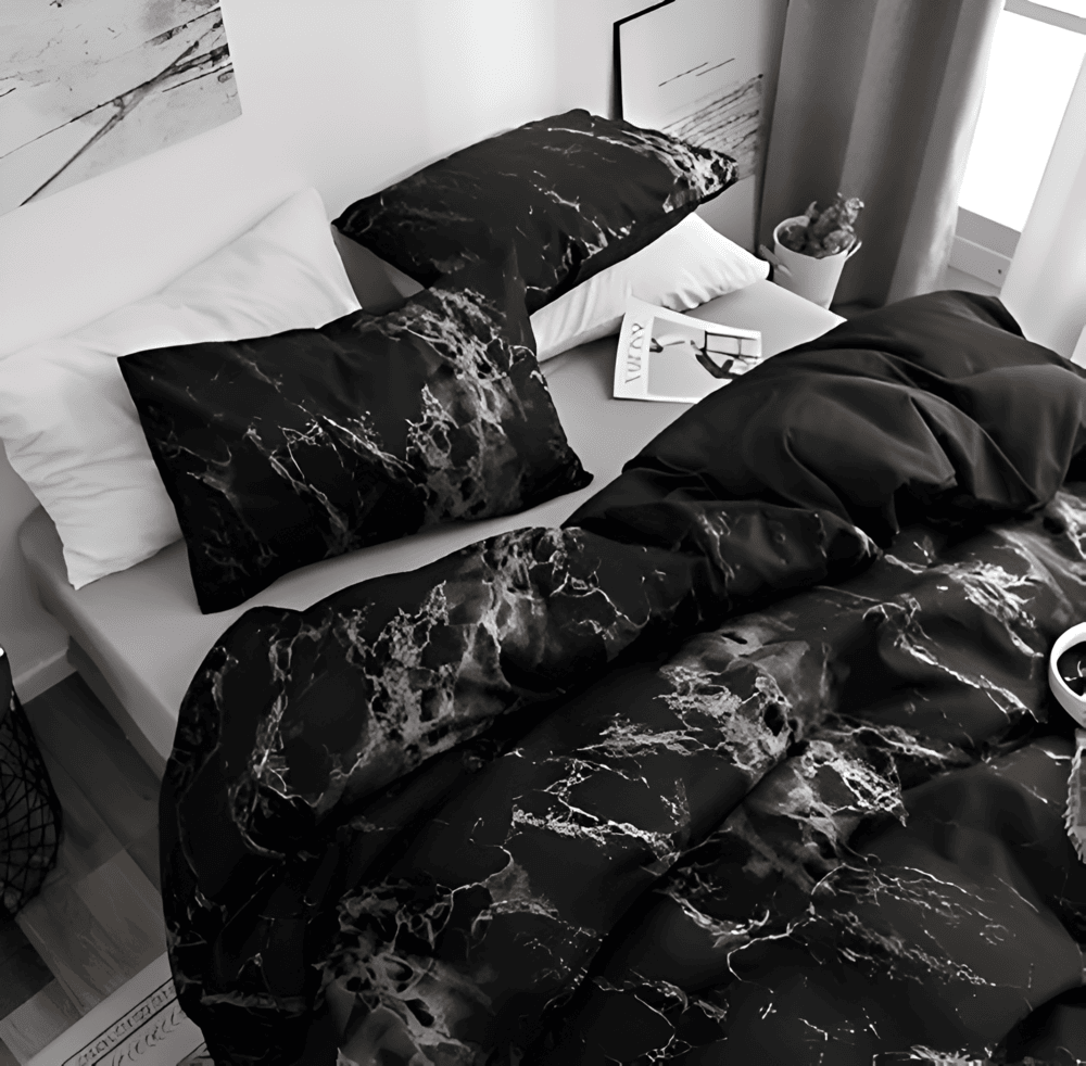 Velitra Luxe 3-teiliges Bettwäsche-Set mit elegantem Marmor-Design für ein stilvolles Schlafzimmer