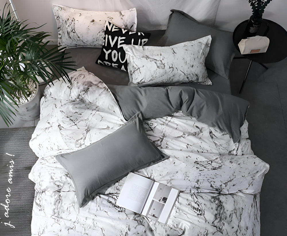 Velitra Luxe 3-teiliges Bettwäsche-Set mit elegantem Marmor-Design für ein stilvolles Schlafzimmer
