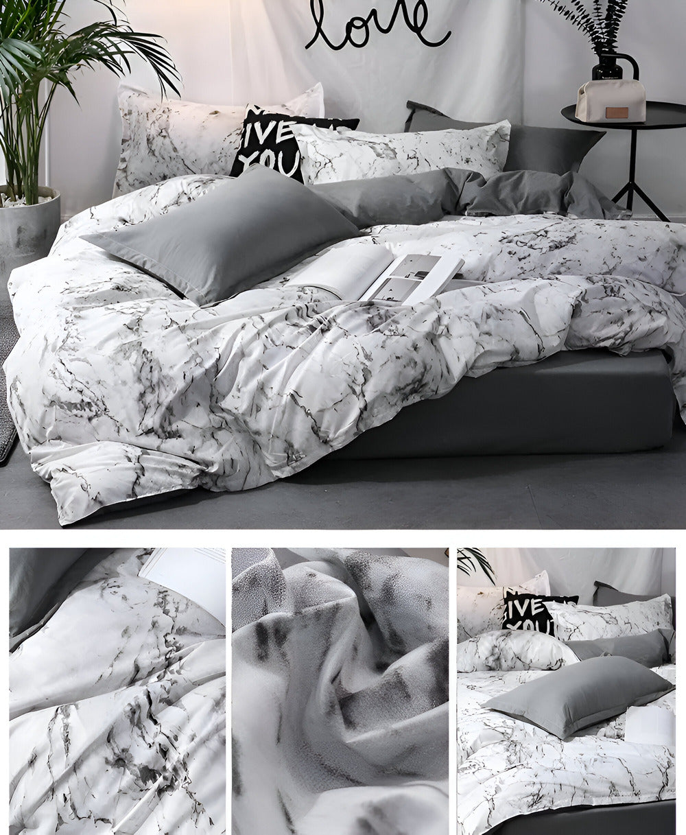 Velitra Luxe 3-teiliges Bettwäsche-Set mit elegantem Marmor-Design für ein stilvolles Schlafzimmer