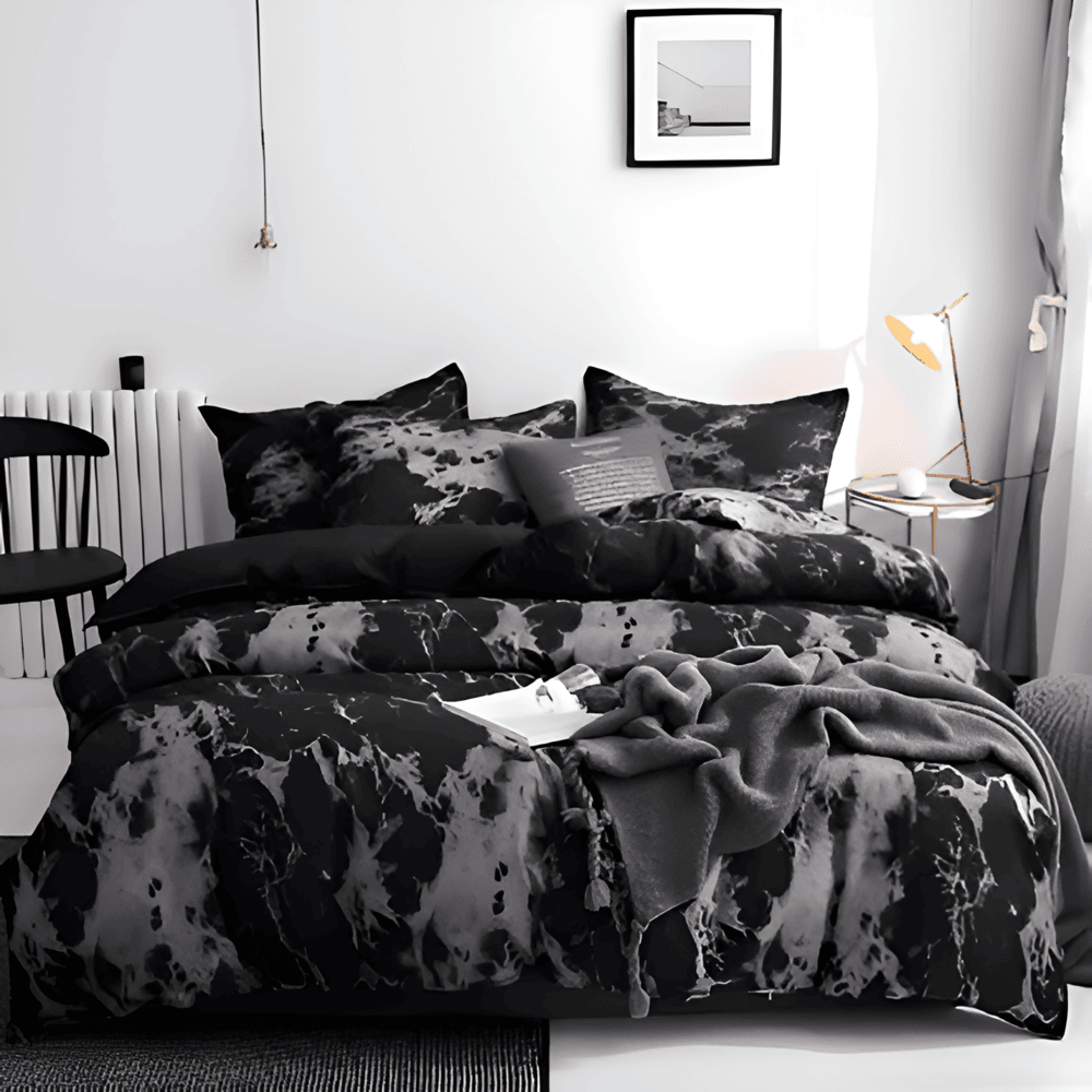 Velitra Luxe 3-teiliges Bettwäsche-Set mit elegantem Marmor-Design für ein stilvolles Schlafzimmer