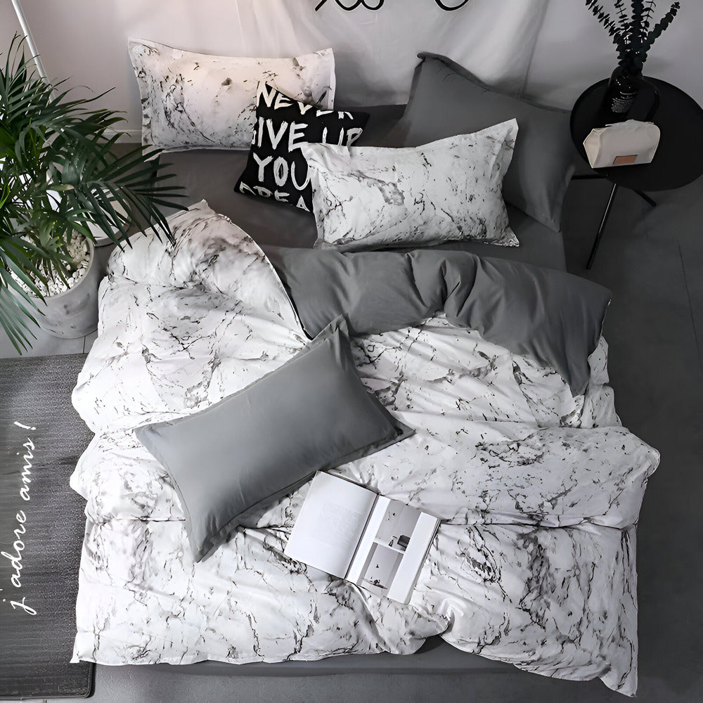 Velitra Luxe 3-teiliges Bettwäsche-Set mit elegantem Marmor-Design für ein stilvolles Schlafzimmer