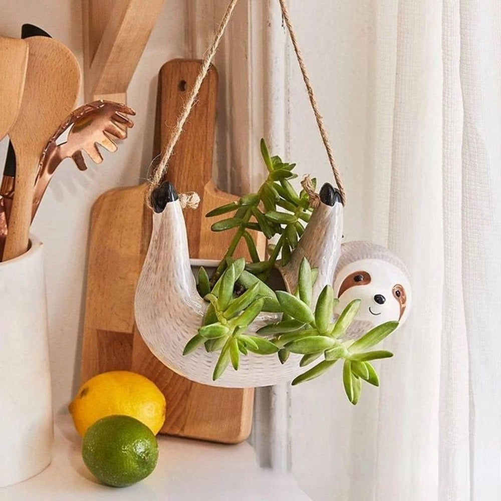 Seravia - Einzigartige handgemachte Keramikblumentopf mit charmantem Faultier-Design