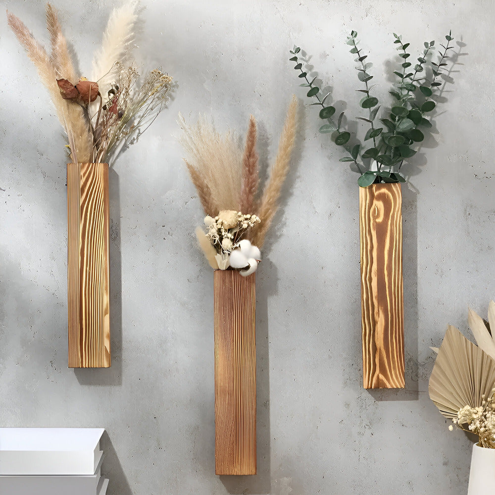 Nysaelle - Stilvolle Holz-Wandvase und Rechteckregal für Pflanzen 30 cm