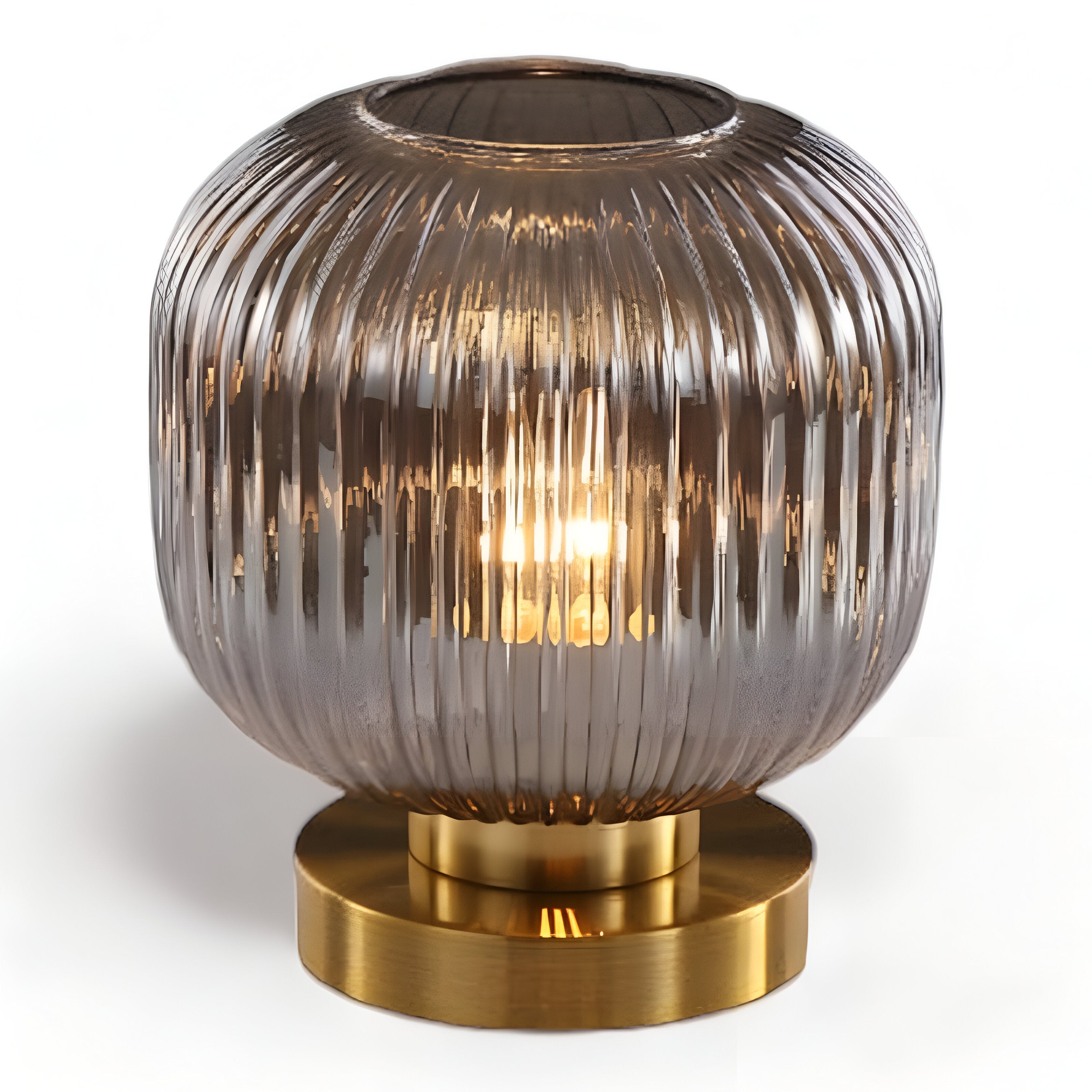 Oriantha - Elegante Nordische Tischlampe mit gebogenem geriffeltem Glas für stimmungsvolle Beleuchtung