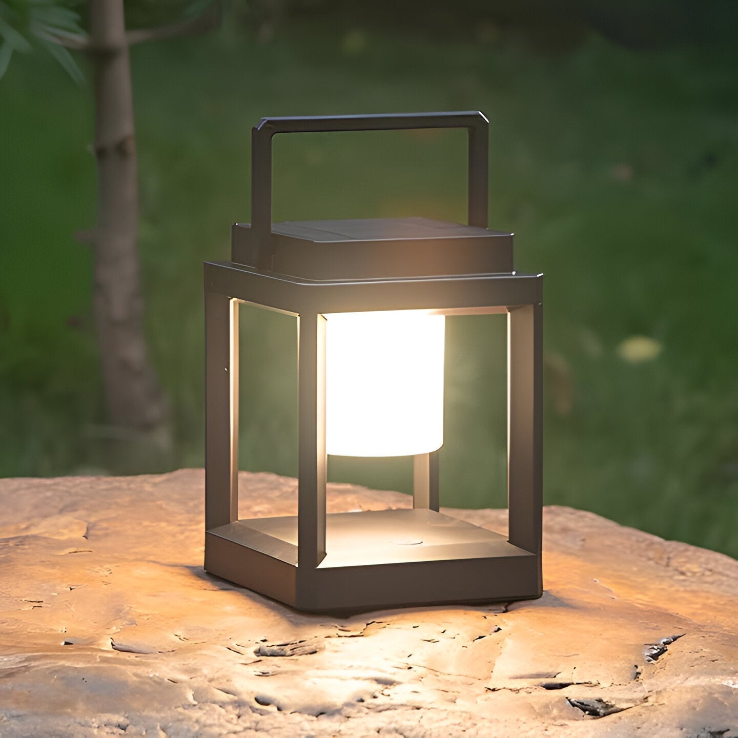 Lunistra - Elegante schwarze tragbare Solarlaterne mit USB-Ladefunktion für den Garten