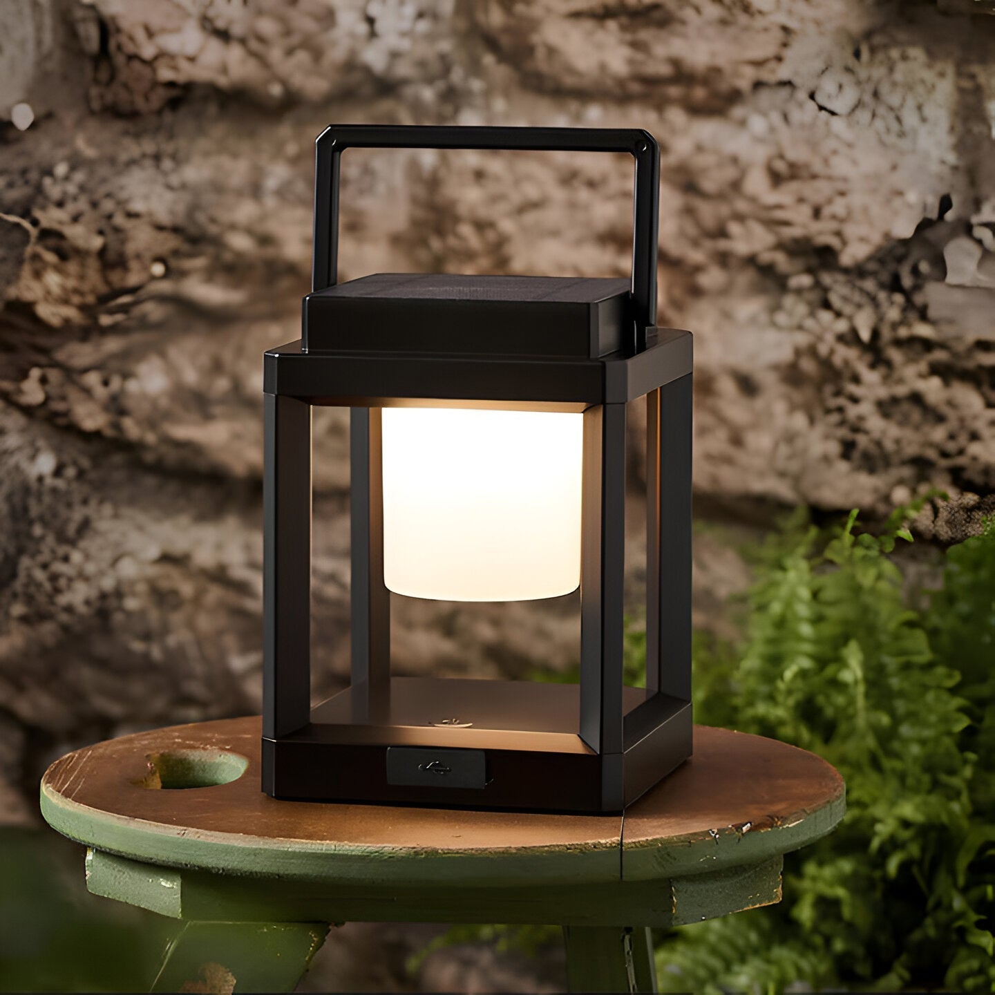 Lunistra - Elegante schwarze tragbare Solarlaterne mit USB-Ladefunktion für den Garten
