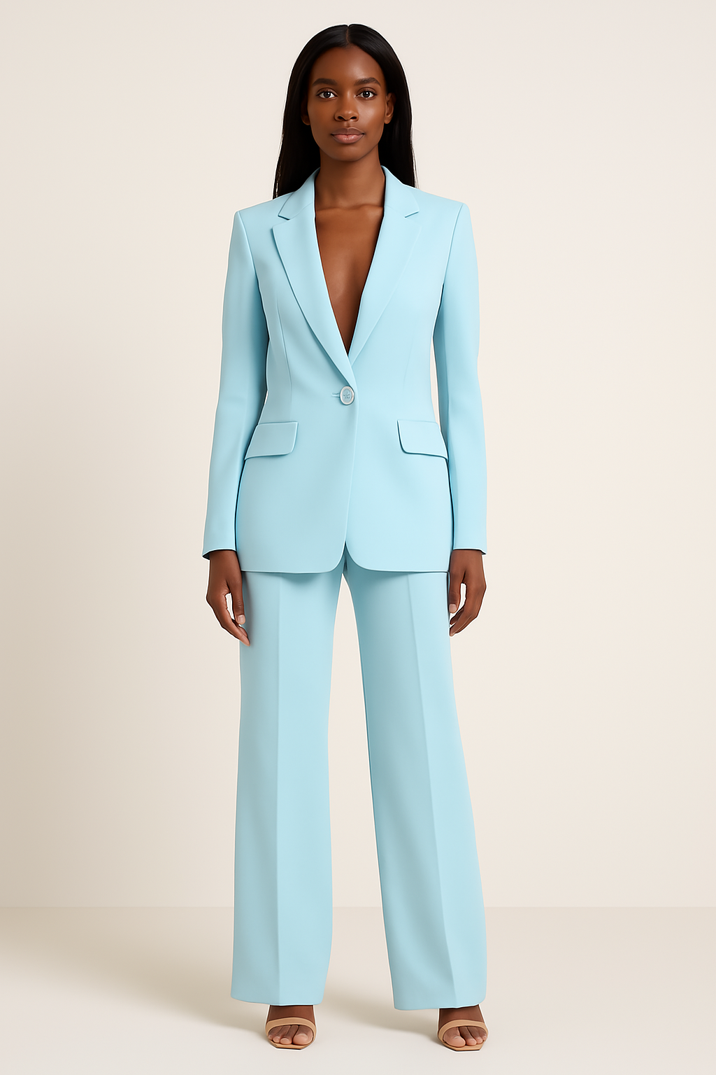 Elegante completo formale con blazer lungo su misura per donna
