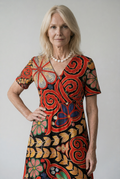 Elegant moderne patchwork-kjole til stilbevidste samtaler damer