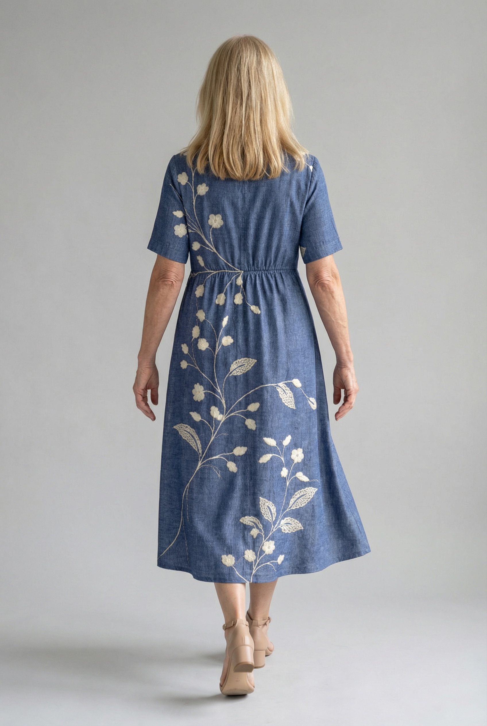Elegantes besticktes blumiges Kleid für alle Anlässe Damen