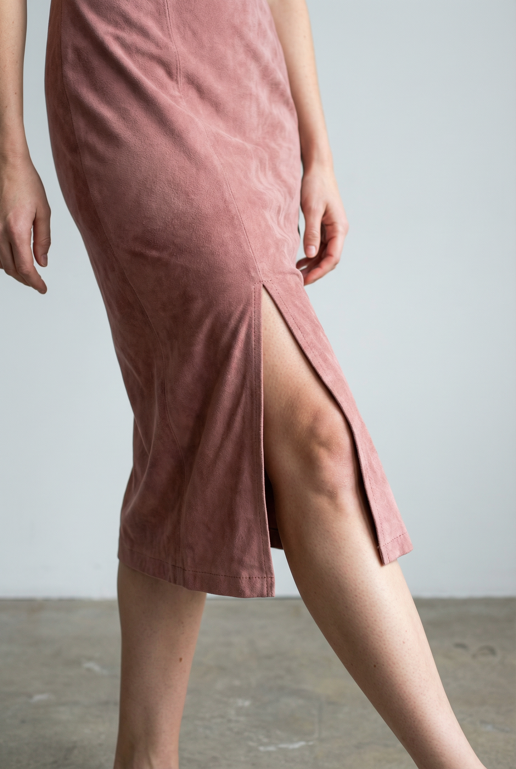 Vintage-Western-Maxikleid mit Fransen, Stickerei und Kunstleder in Rosa