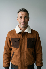 Herrenjacke aus Polyester in Lederoptik mit Sherpa-Futter