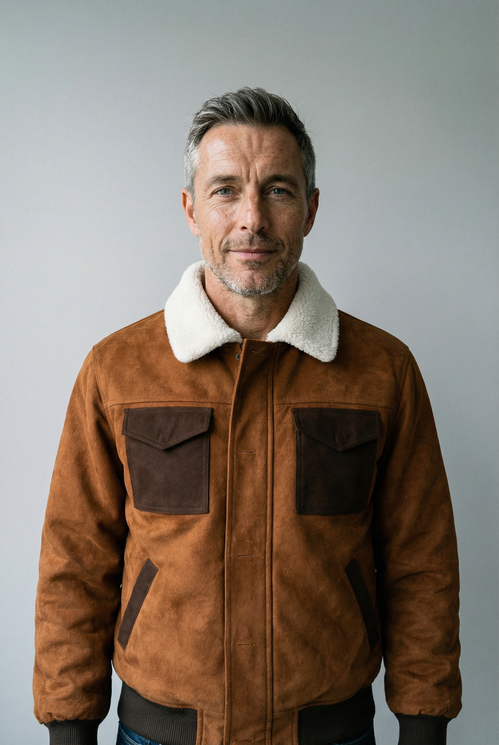 Herrenjacke aus Polyester in Lederoptik mit Sherpa-Futter