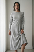 Damen Maxi-Kleid langarm – unifarben, A-Linie, aus Polyester
