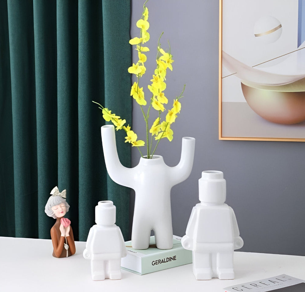 Larissa - moderne keramische Pflanzenpotte mit einzigartigem Roboterdesign
