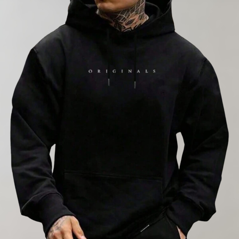 Herren Schwarzer Casual Hoodie - Alltäglicher Kapuzenpullover