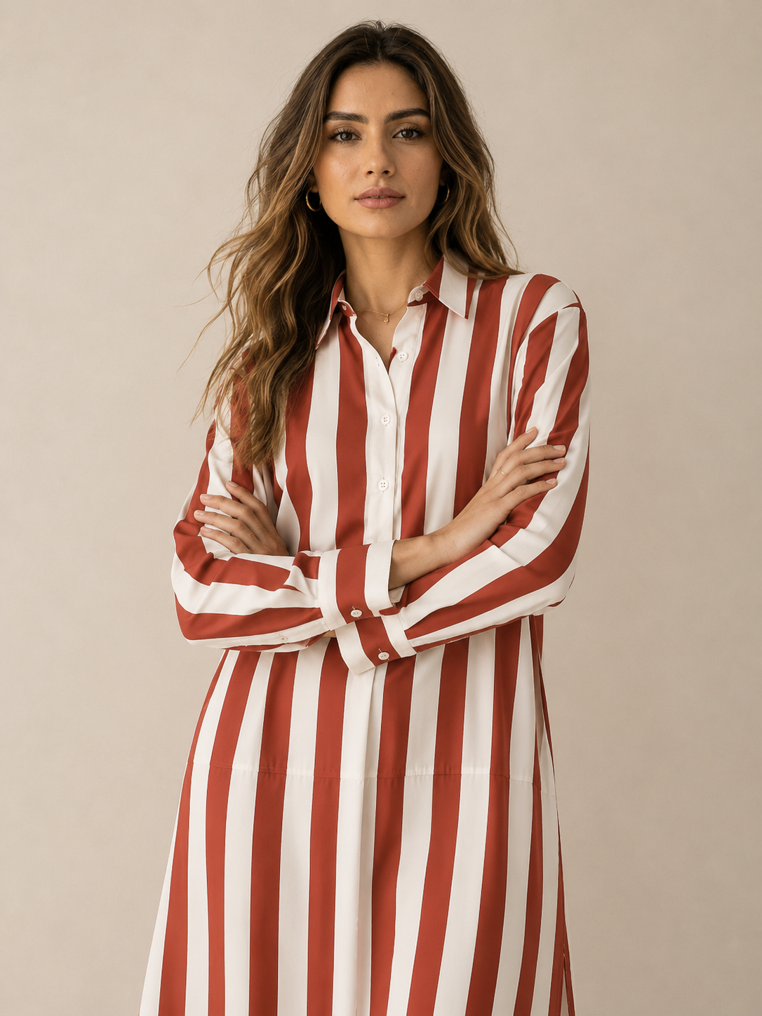 Lässiges gestreiftes Shirt Boho-Stil Maxi-Kleid
