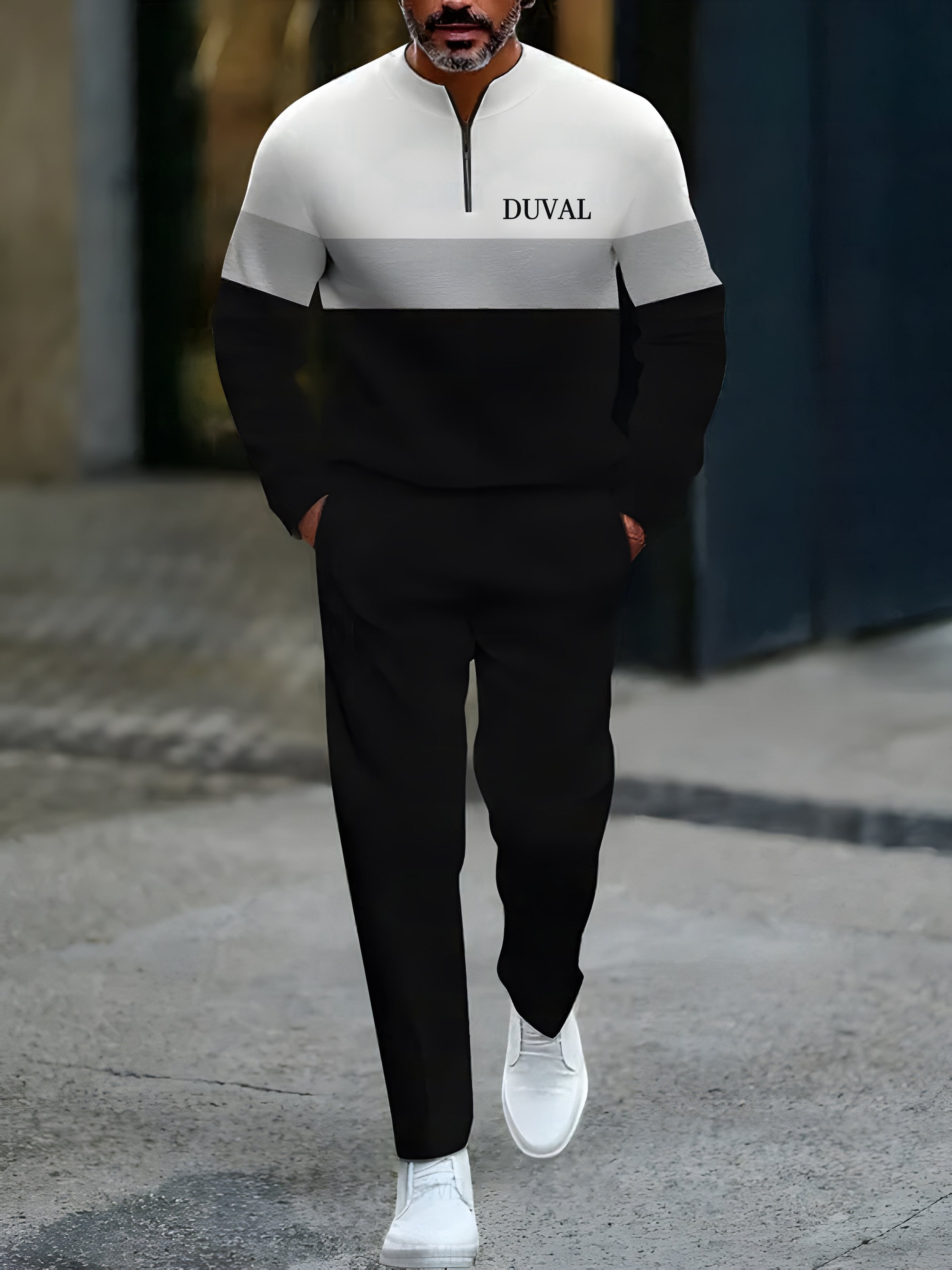 Elegantes langärmiges Zweiteilset mit Reißverschluss für einen stilvollen Look
