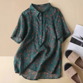 Blomstret Skjorte Bluse med Halv Knaplukning Damer