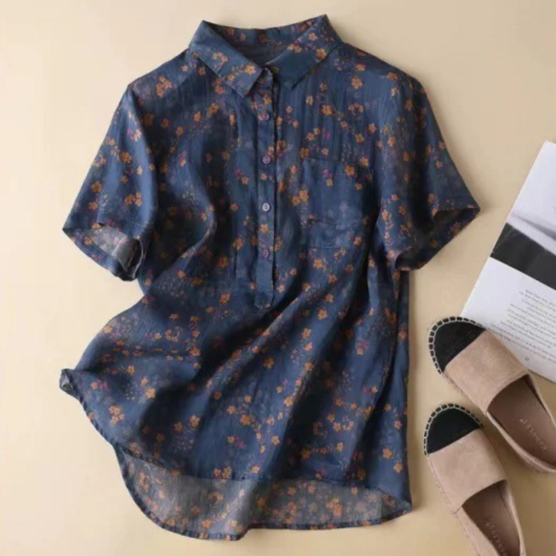 Maribel – Blumen-Hemdbluse mit halber Knopfleiste 1