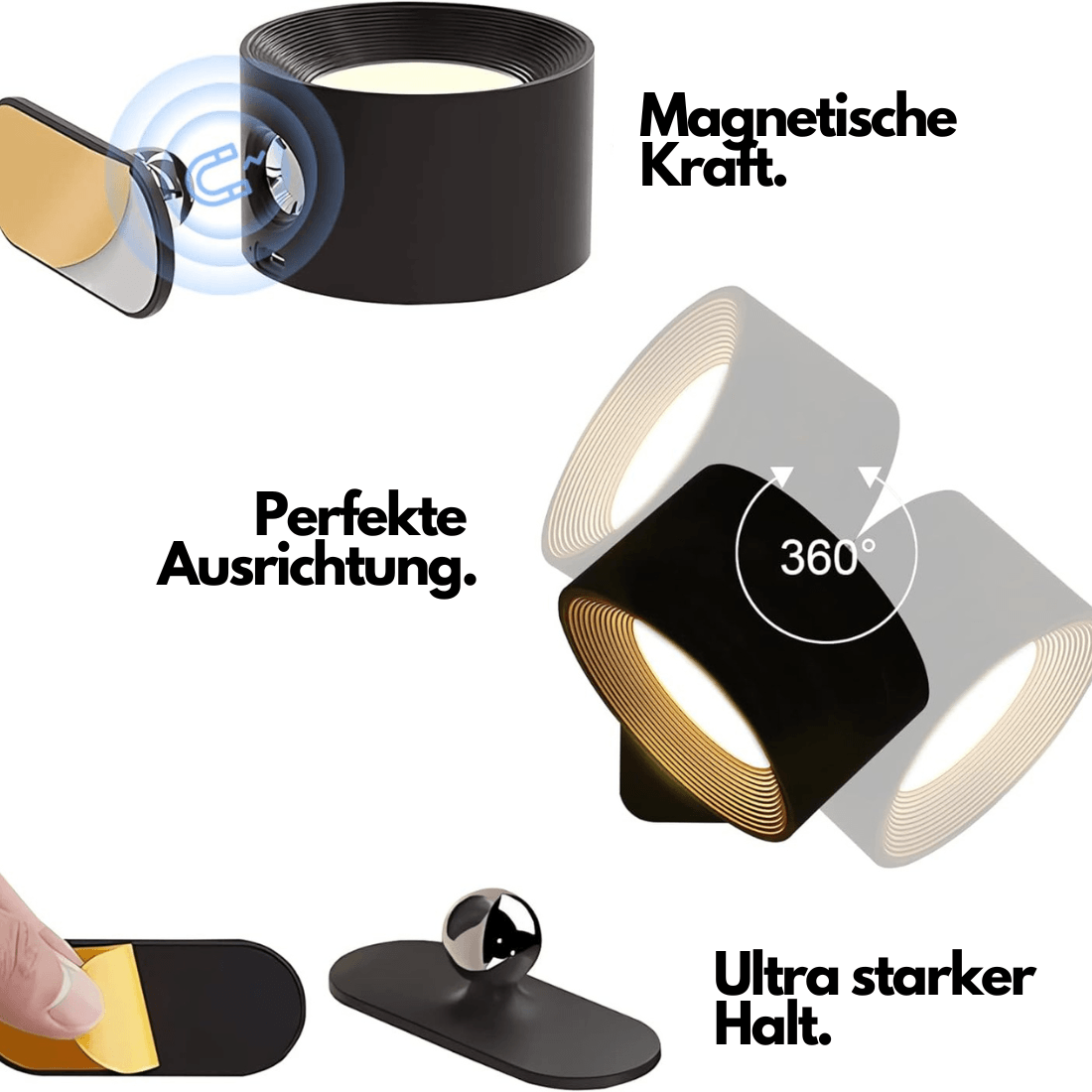 Wandleuchte mit Akku GlowFlex – 360° LED-Beleuchtung, vielseitig, elegant und praktisch