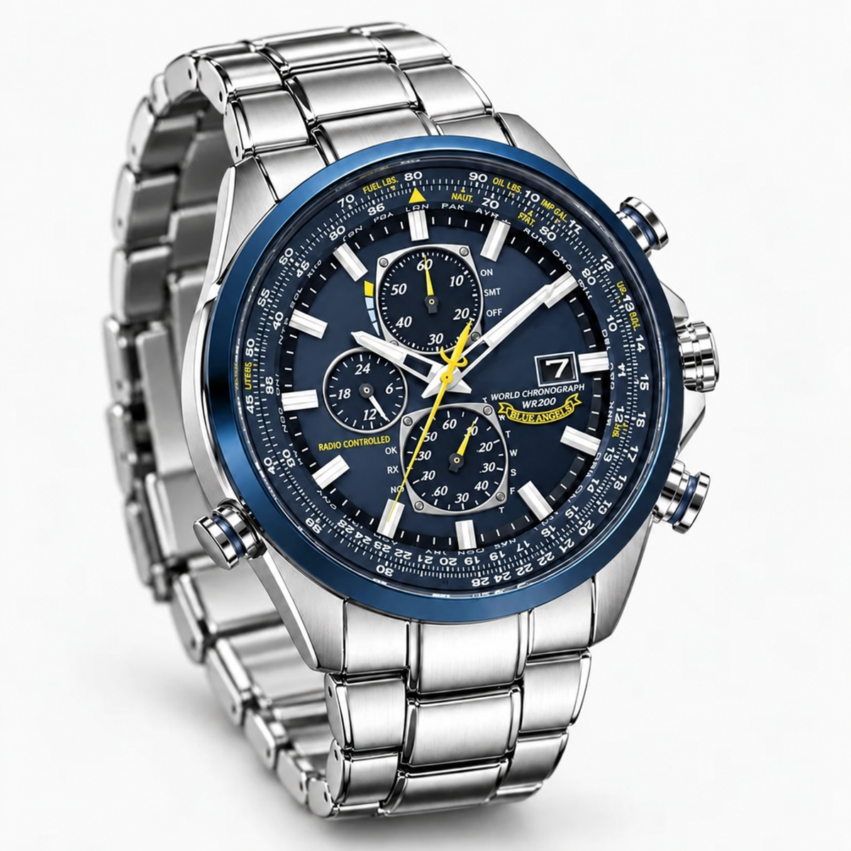Uhr Chronograph Herr MultiSteel 42mm, Stahl Silber, Zifferblatt Blau Elegant