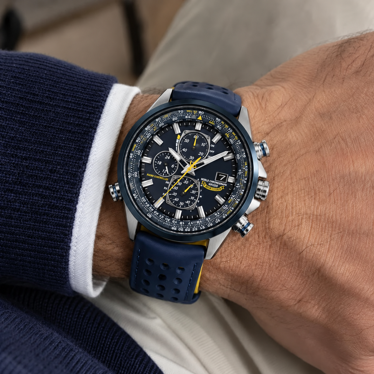 Uhr Chronograph Herr MultiSteel 42mm, Stahl Silber, Zifferblatt Blau Elegant