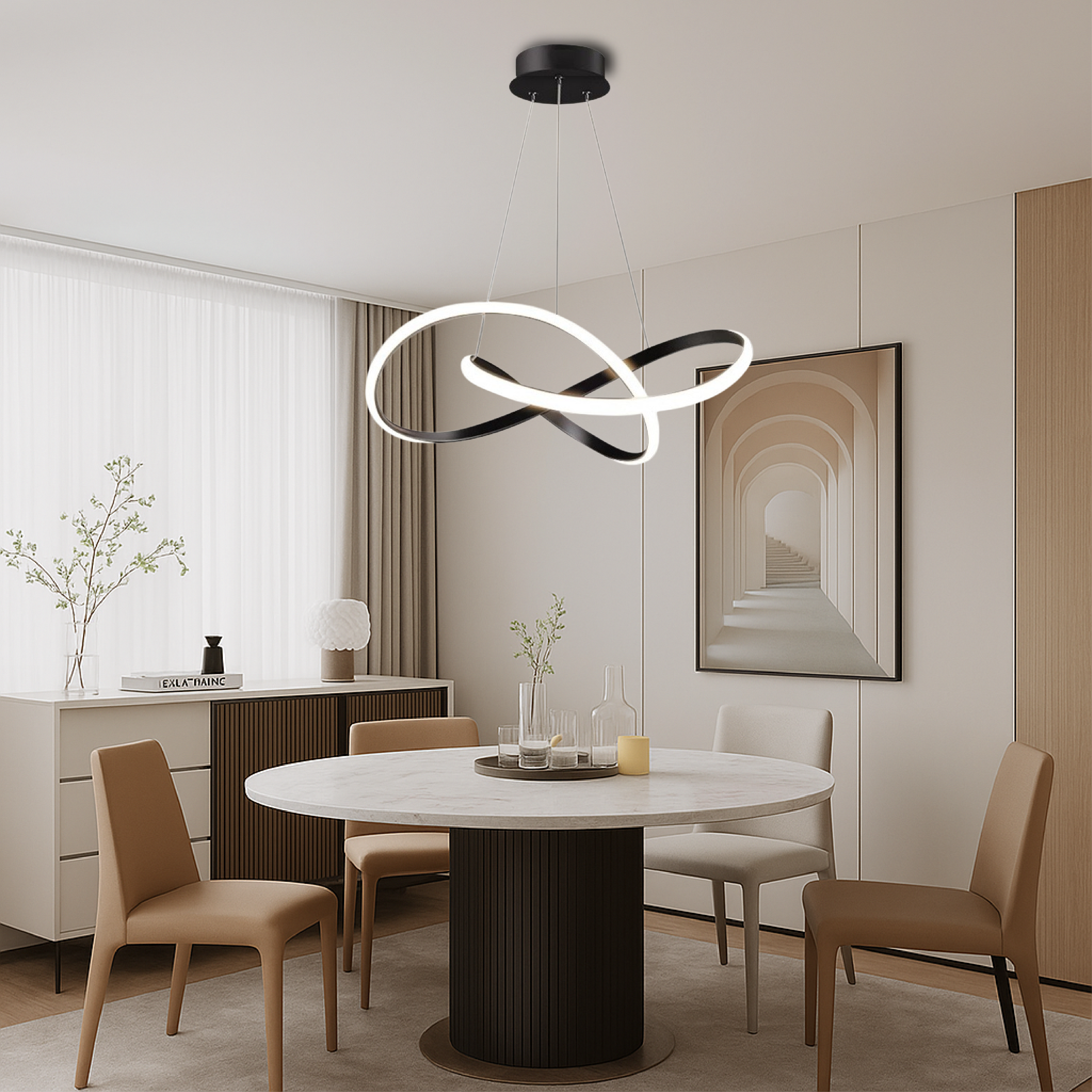 Moderne schwarze Aluminium-Hängelampe für Esszimmer – Schlichte und stilvolle Beleuchtung