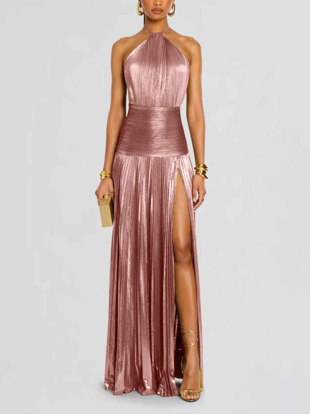 Explosives Maxi Kleid mit Metallic Glanz in Perotín