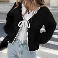Eleganter Cardigan mit Schleifenband-Front, Langarm, offener Vorderteil