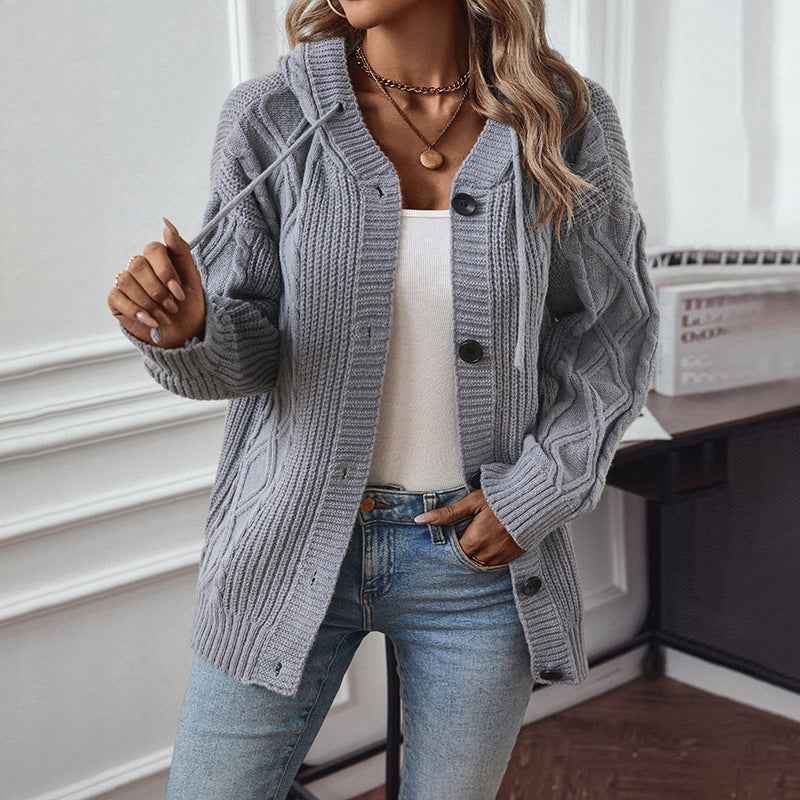 Kuscheliger Damen-Kapuzen-Strickcardigan mit verstellbarem Kordelzug