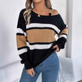 Lässiger gestreifter Langarm-Pullover mit asymmetrischem Ausschnitt