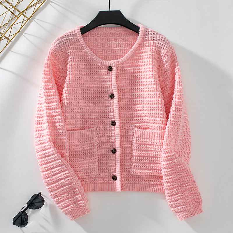 Zeitloser einfarbiger Rundhals-Strickcardigan