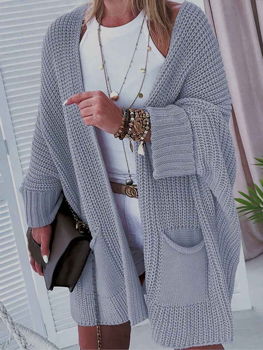Damen gestrickte Strickjacke mit Taschen