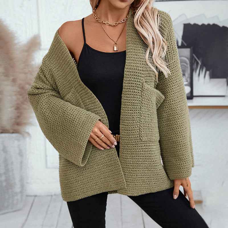 Damen-Langcardigan mit V-Ausschnitt, unifarben – Klassisch, gemütlich, ein Must-have für die Garderobe
