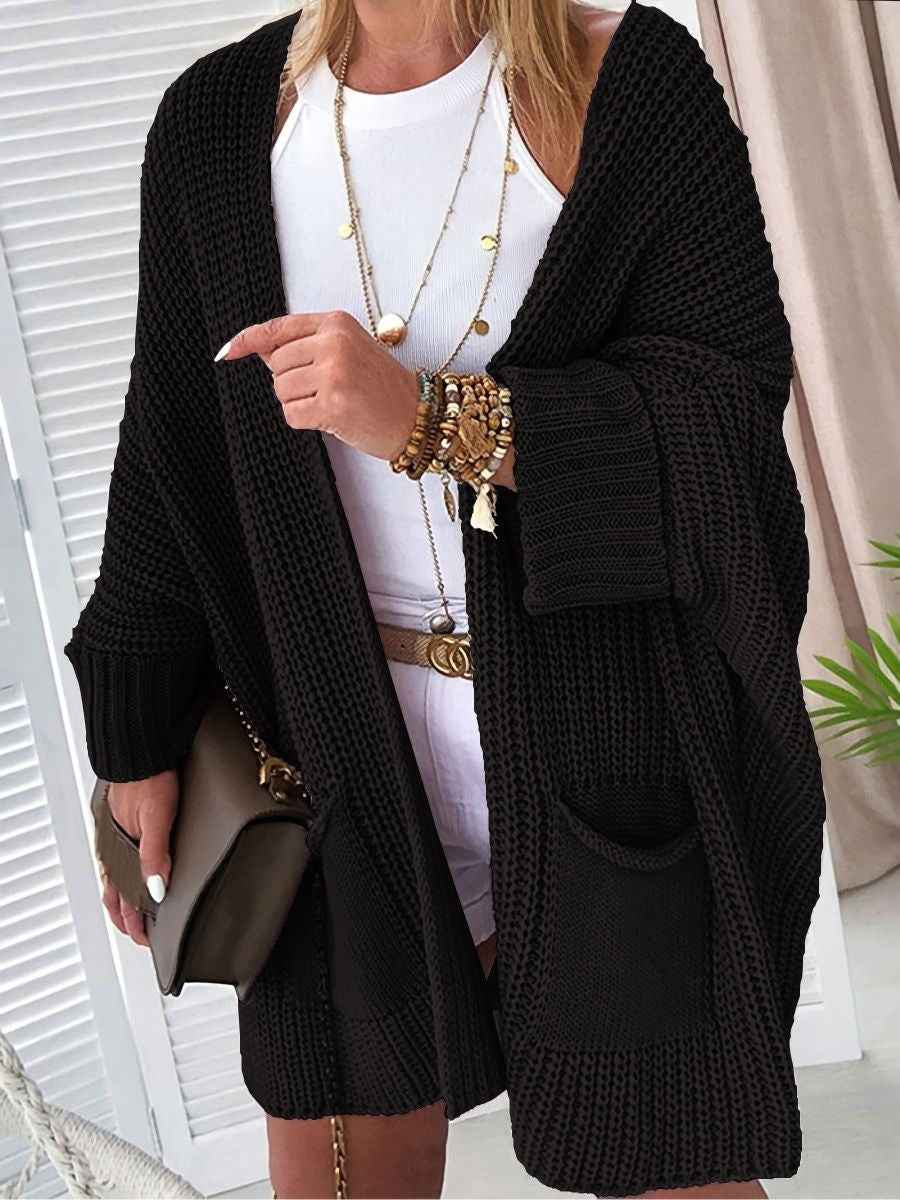 Damen gestrickte Strickjacke mit Taschen