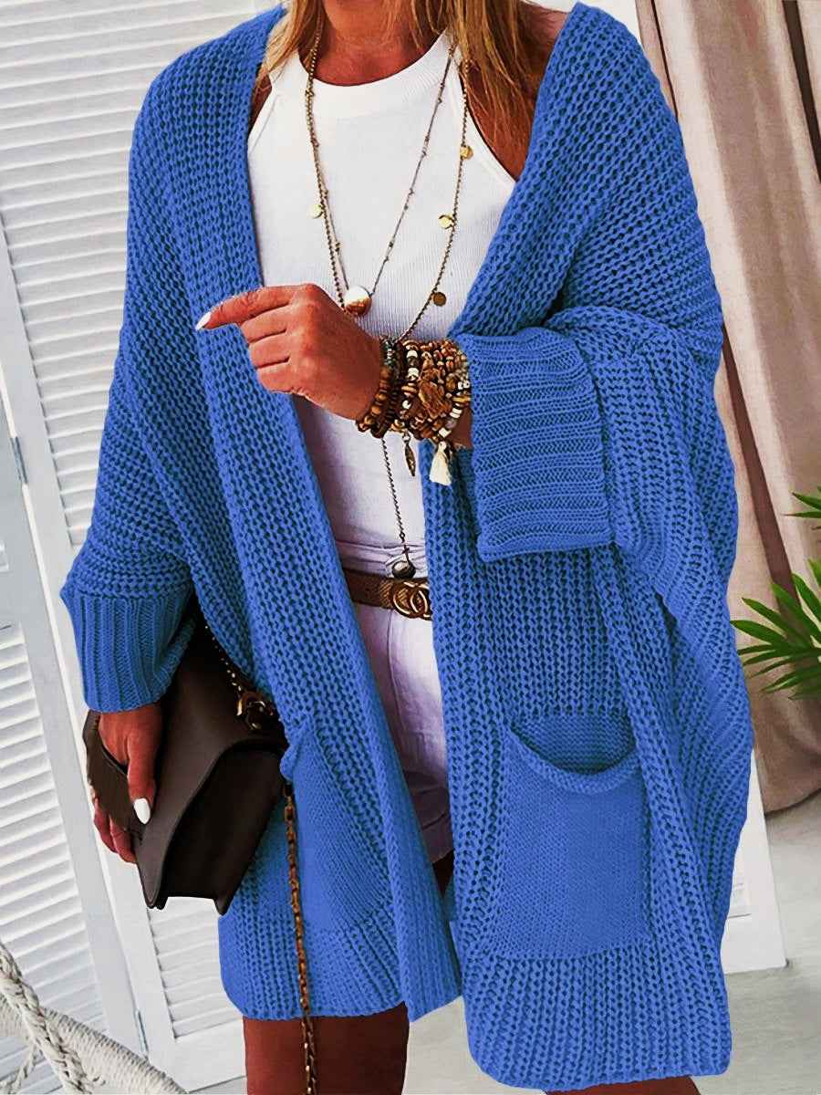 Damen gestrickte Strickjacke mit Taschen