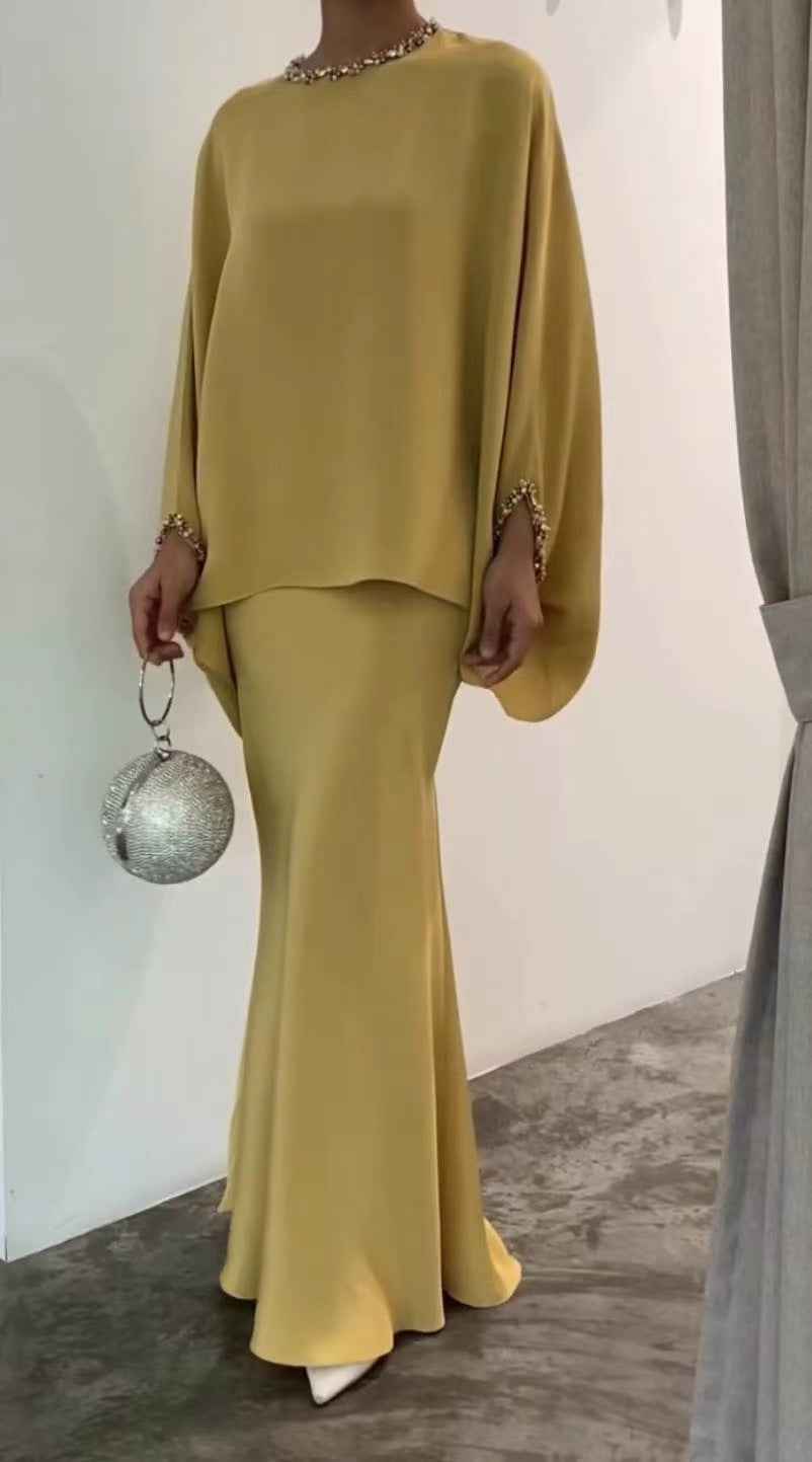 Elegantes Zweiteiliger Perlen-Bodenlanges Abendkleid für atemberaubende Anlässe