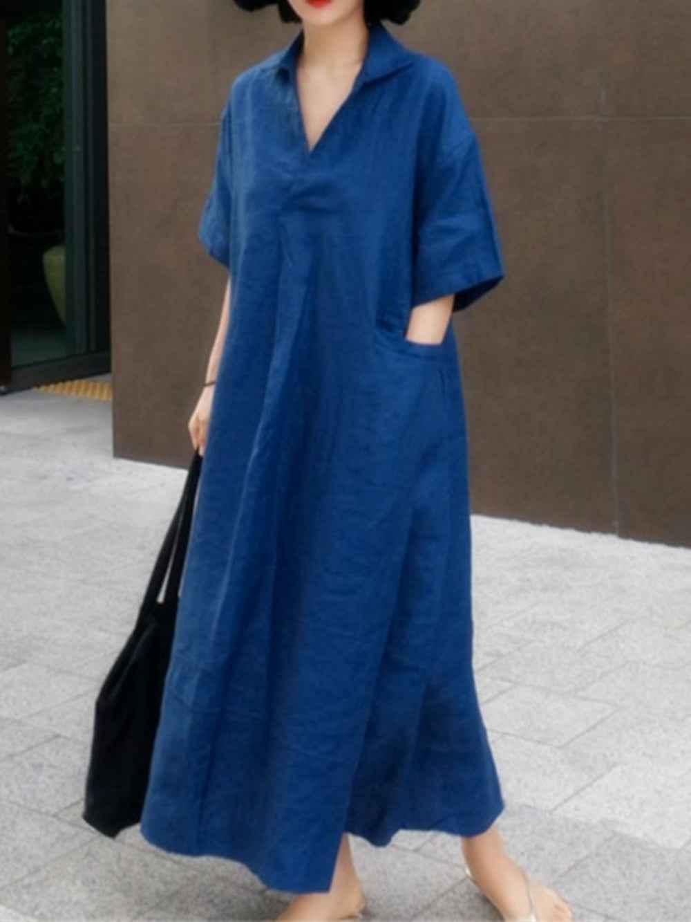 Elegantes Baumwoll- und Leinen- oversize Kleid mit lockerer Passform für einen bequemen und schicken Look
