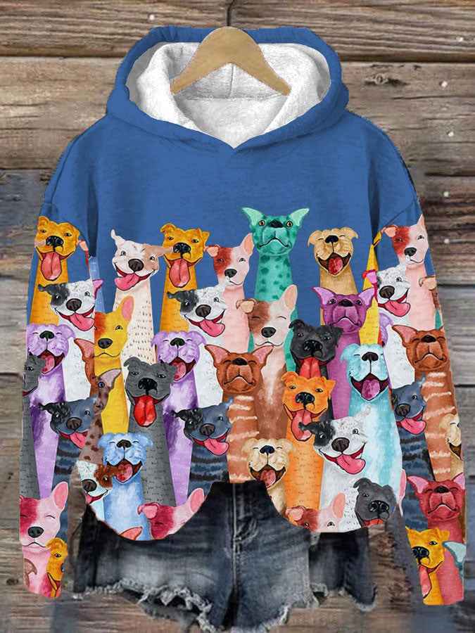 Bunter Hundedruck Damen-Kapuzenpullover für einen stilvollen und fröhlichen Look