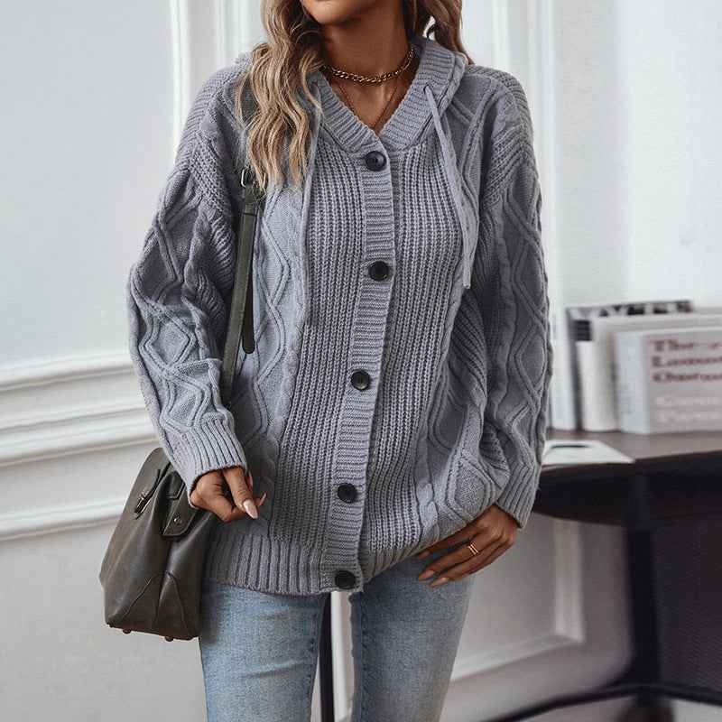 Kuscheliger Damen-Kapuzen-Strickcardigan mit verstellbarem Kordelzug