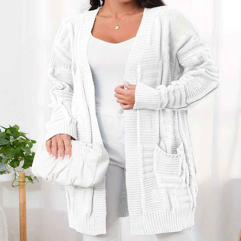 Offener Cardigan mit zwei Taschen und langen Ärmeln