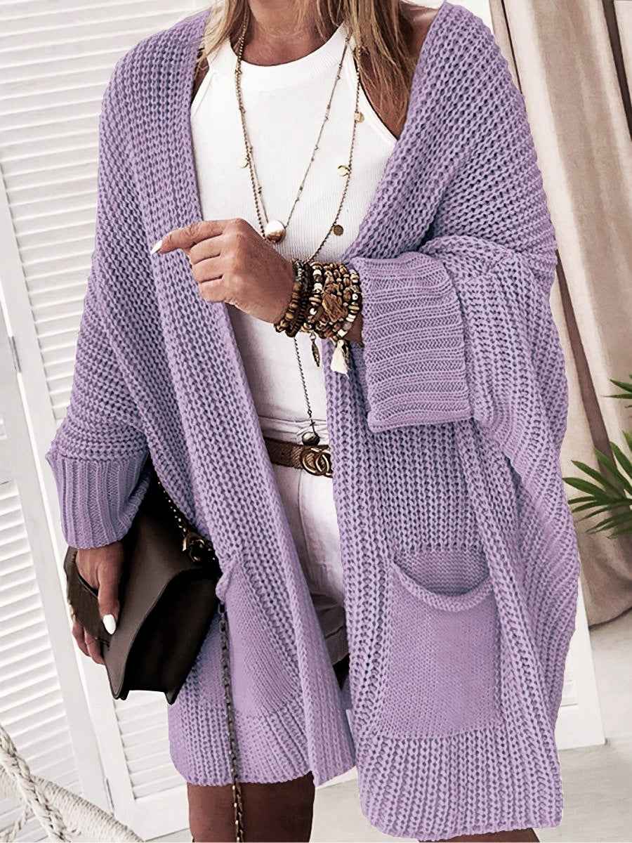 Damen gestrickte Strickjacke mit Taschen