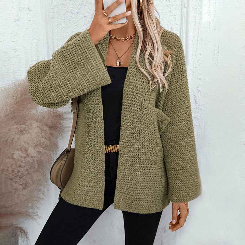 Damen-Langcardigan mit V-Ausschnitt, unifarben – Klassisch, gemütlich, ein Must-have für die Garderobe