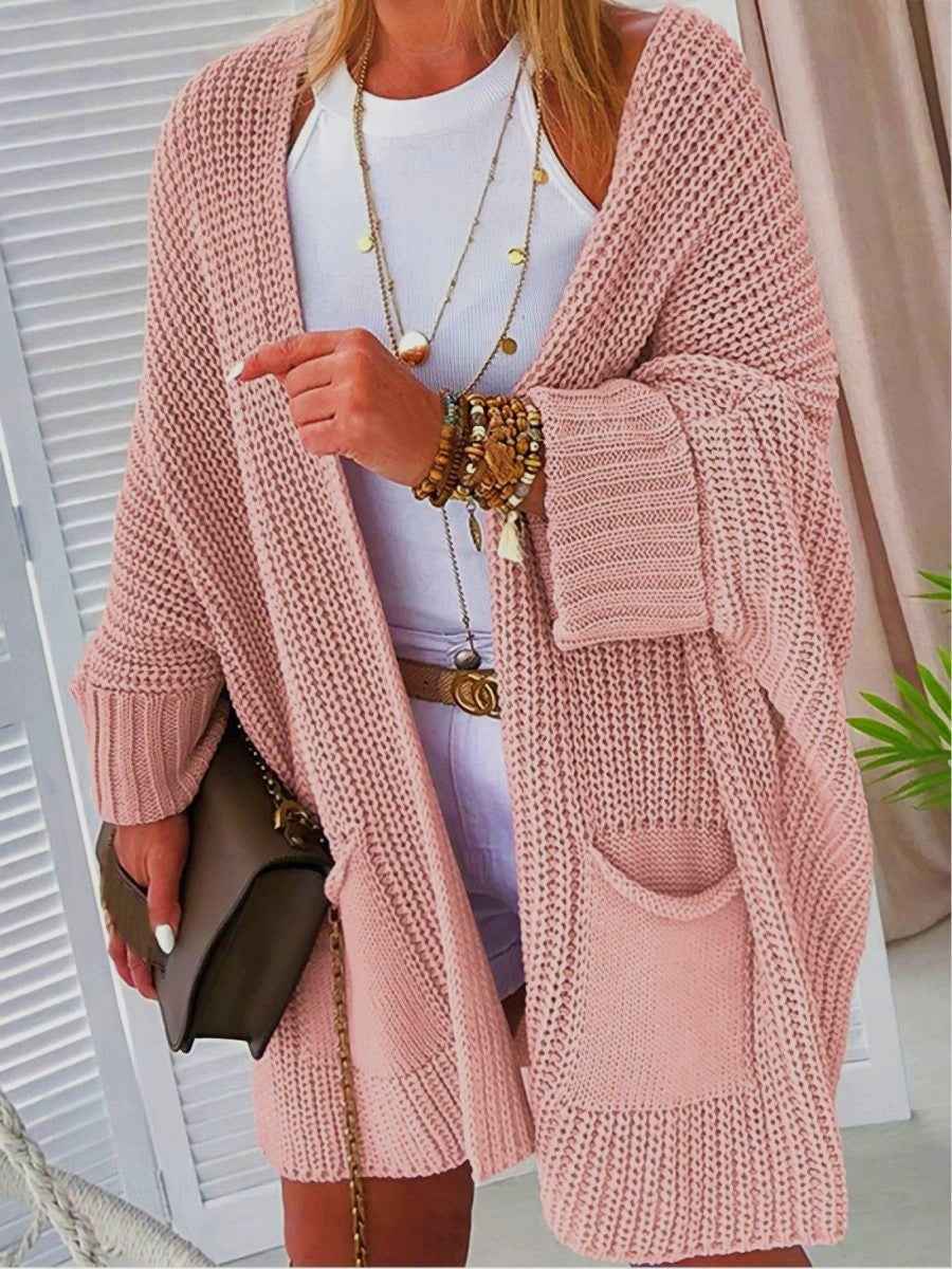 Damen gestrickte Strickjacke mit Taschen