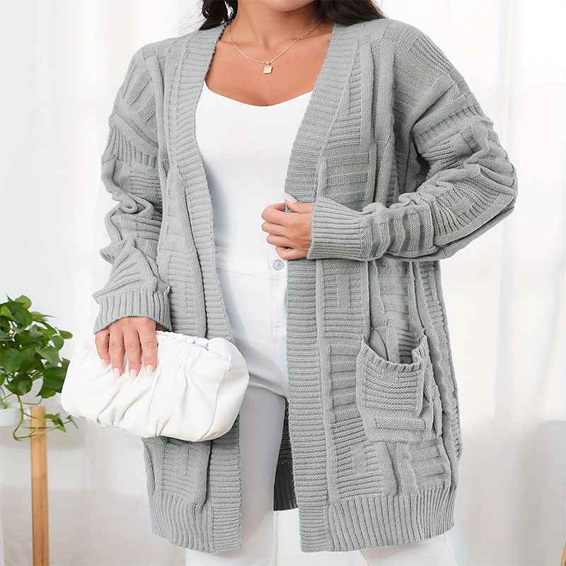 Offener Cardigan mit zwei Taschen und langen Ärmeln