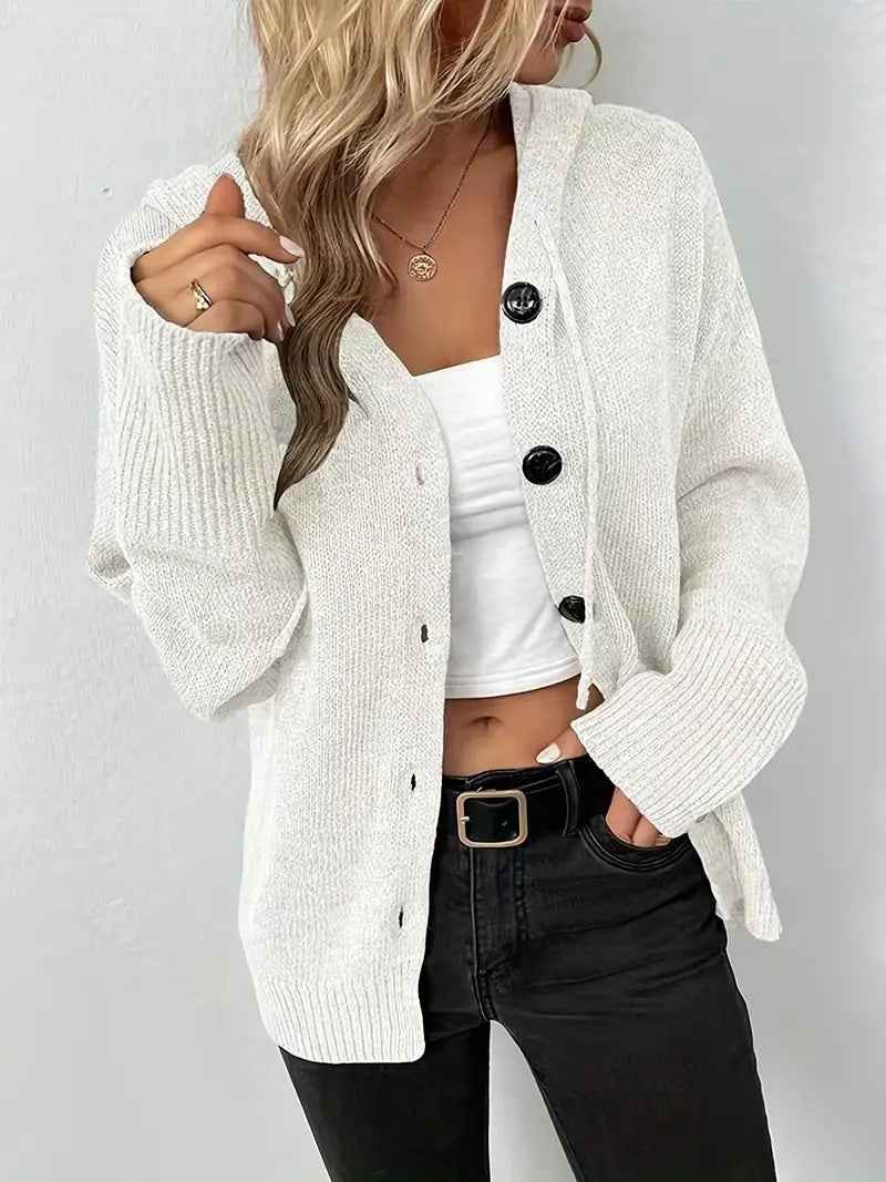 MILSA™ - Cozy Plain Button Front Hooded Cardigan