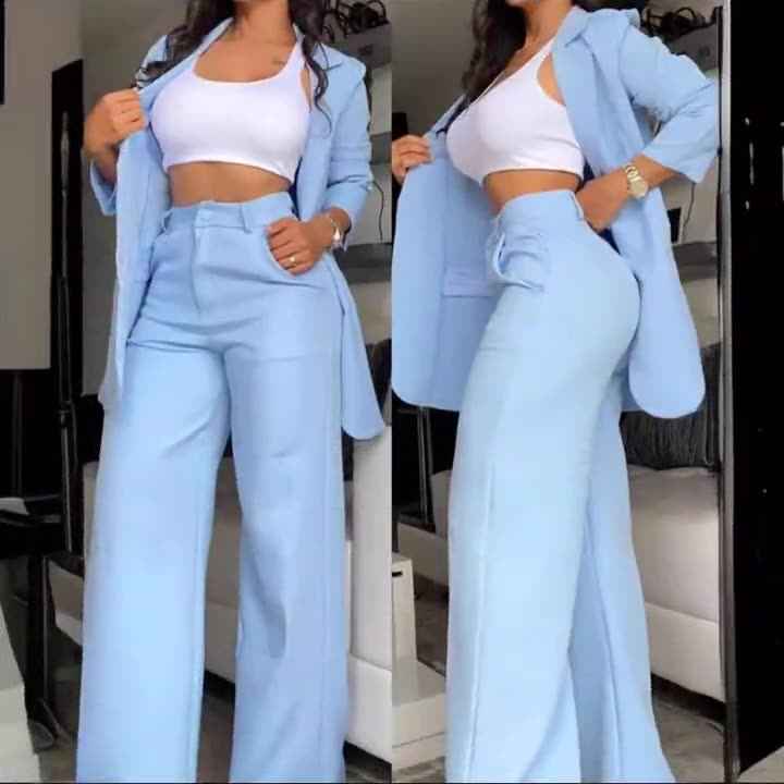 Elegantes Damen-Set mit Reversjacke und geradem Bein гору
